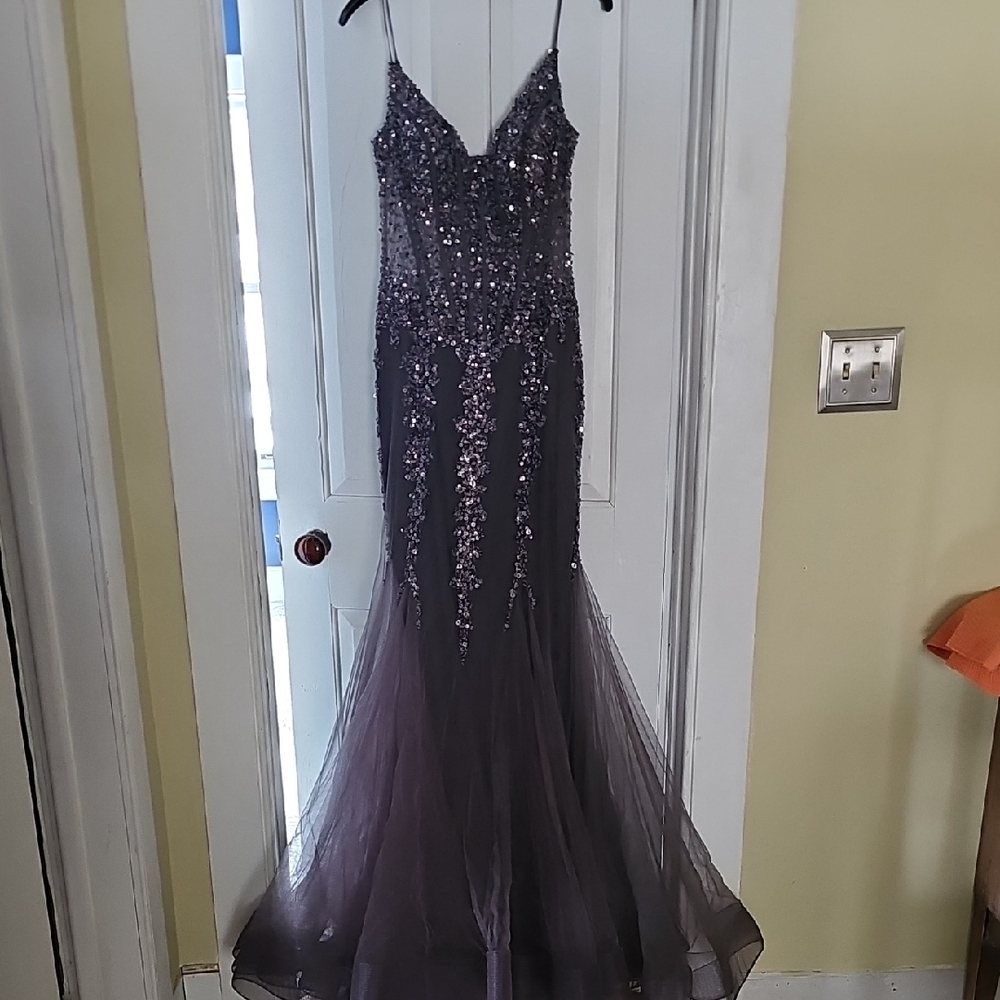 Jovani Black and Silver Embellished Prom Dress
